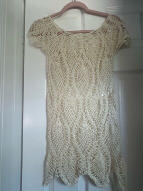 Hand Crochet Lace Tunic Dress in Cream
